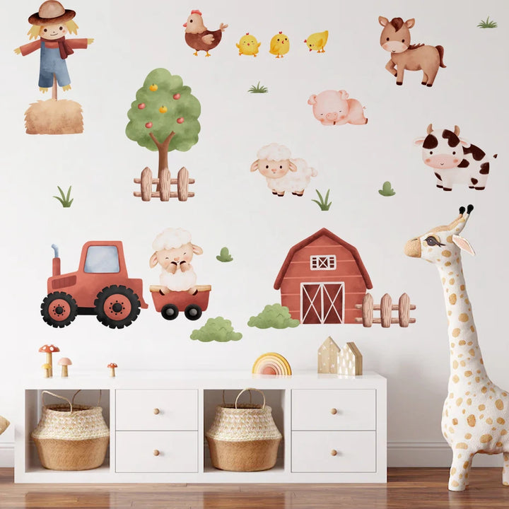 Watercolor Cartoon Farm Animal Wall Sticker Kids Room Decoration
