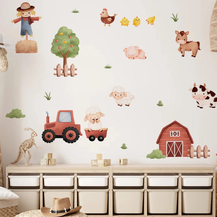 Watercolor Cartoon Farm Animal Wall Sticker Kids Room Decoration