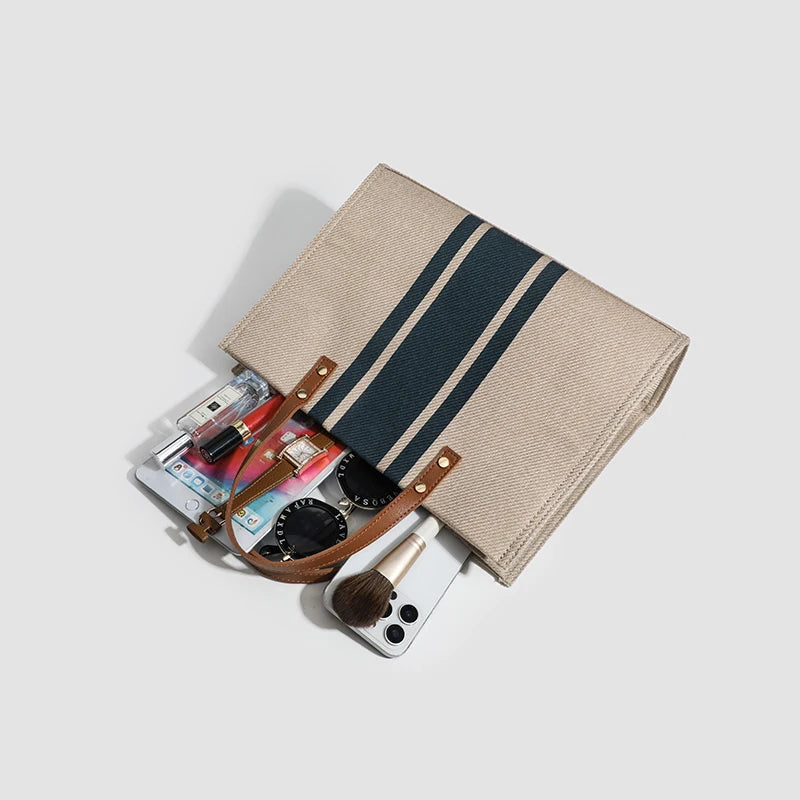 Canvas Stripe Decor Bucket Handbags