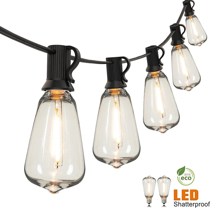 String Lights Outdoor Shatterproof Waterproof Plastic LED Bulb Dimmable Patio Garden Decor