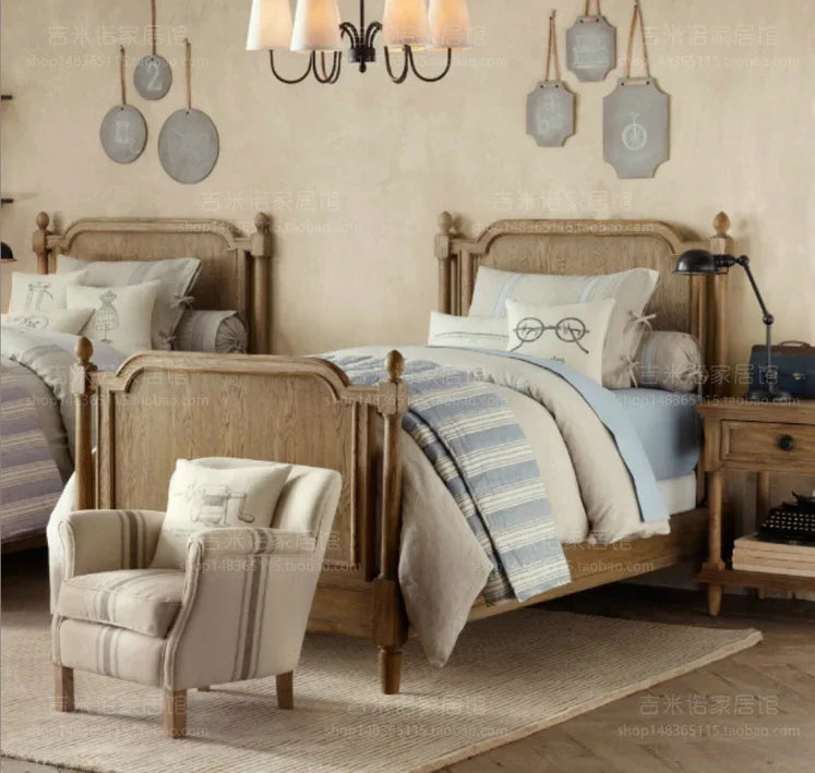 Single Solid Retro Wood Bed