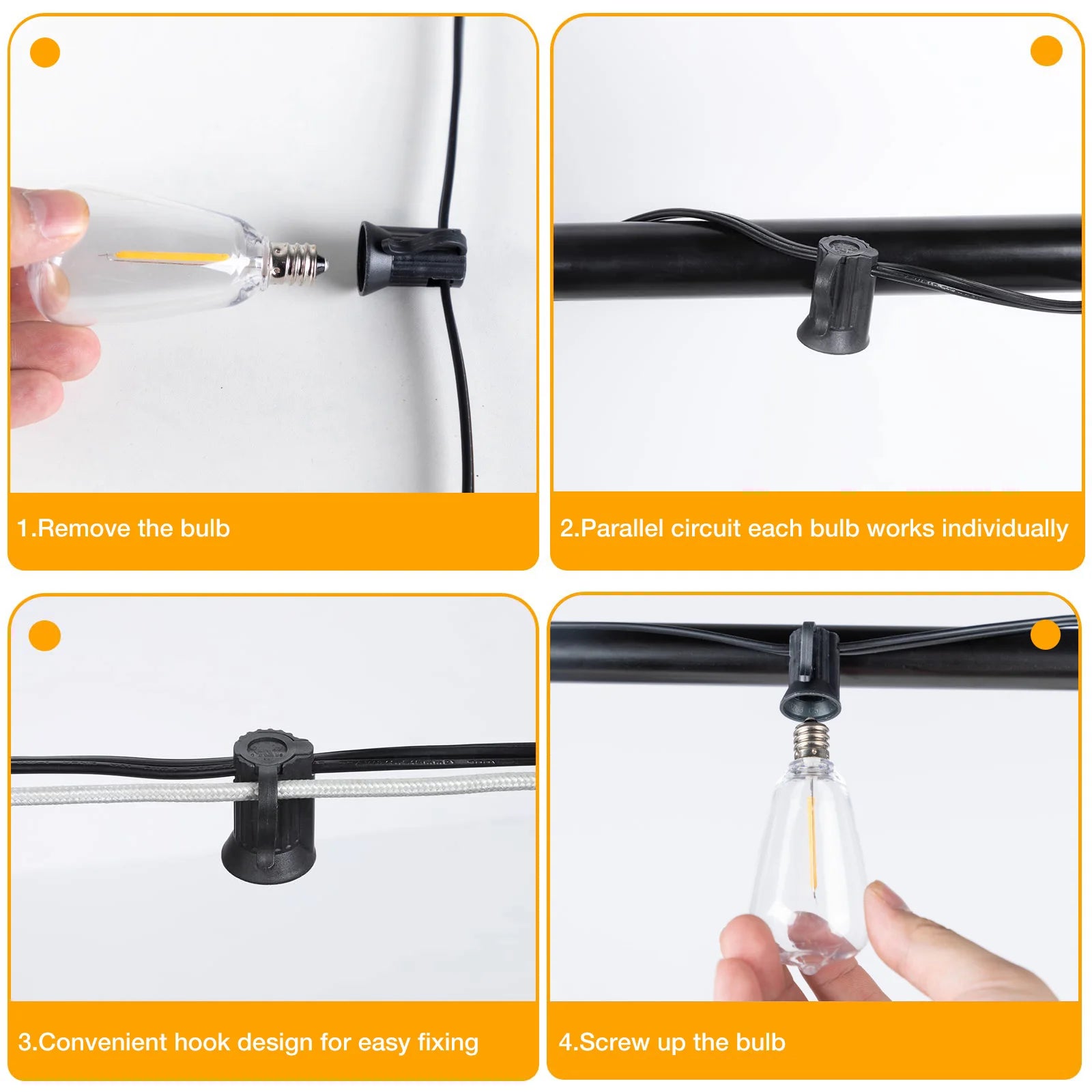 String Lights Outdoor Shatterproof Waterproof Plastic LED Bulb Dimmable Patio Garden Decor