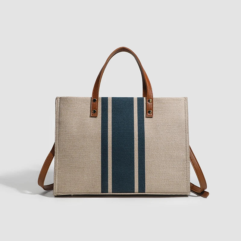 Canvas Stripe Decor Bucket Handbags