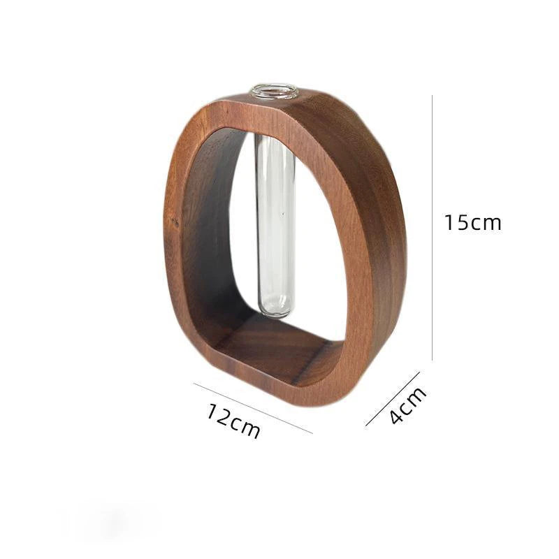 1 Piece Walnut Wooden Flower Vase Simple Glass Plant Vase