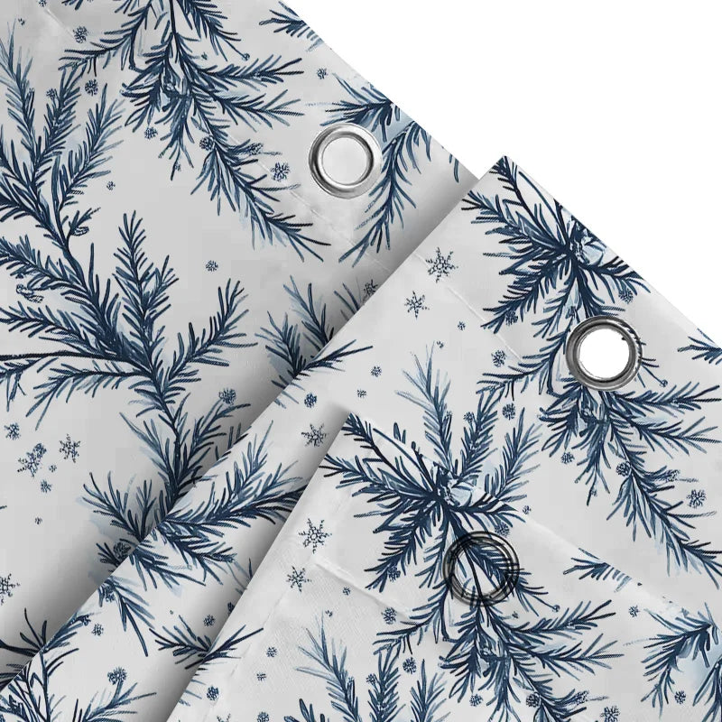 Elegant Blue Pine Snowflake Fabric Curtain