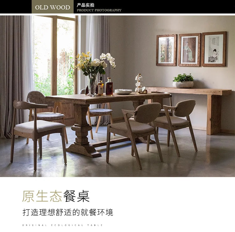 Solid Wood Old Elm  Dining Table For 6 People