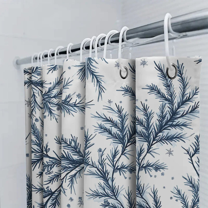 Elegant Blue Pine Snowflake Fabric Curtain