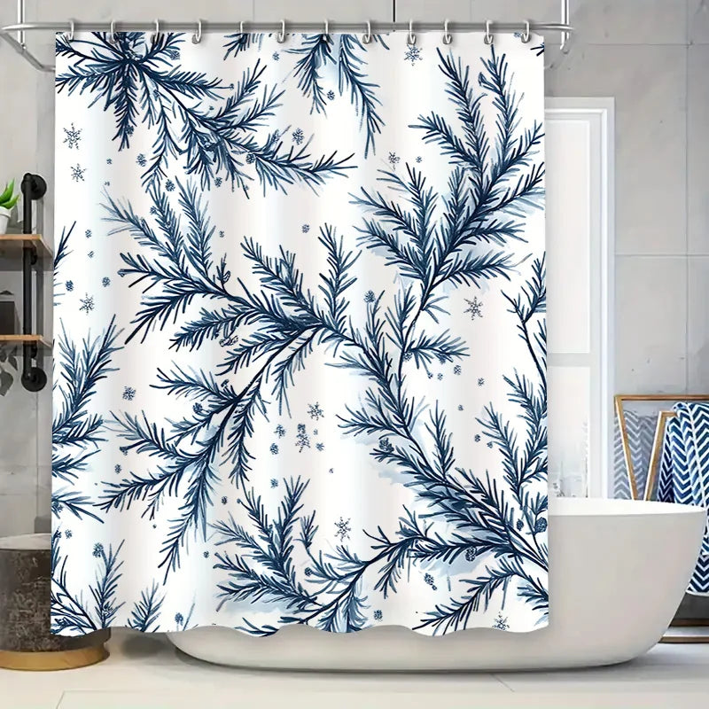Elegant Blue Pine Snowflake Fabric Curtain