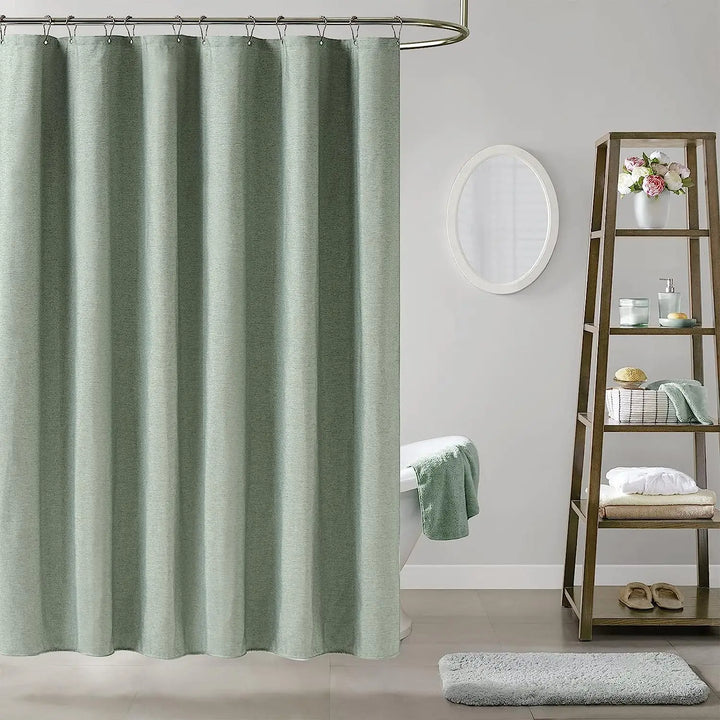 Luxury Linen Shower Curtain with Silver Metal Hooks,  Waterproof Thick Fabric