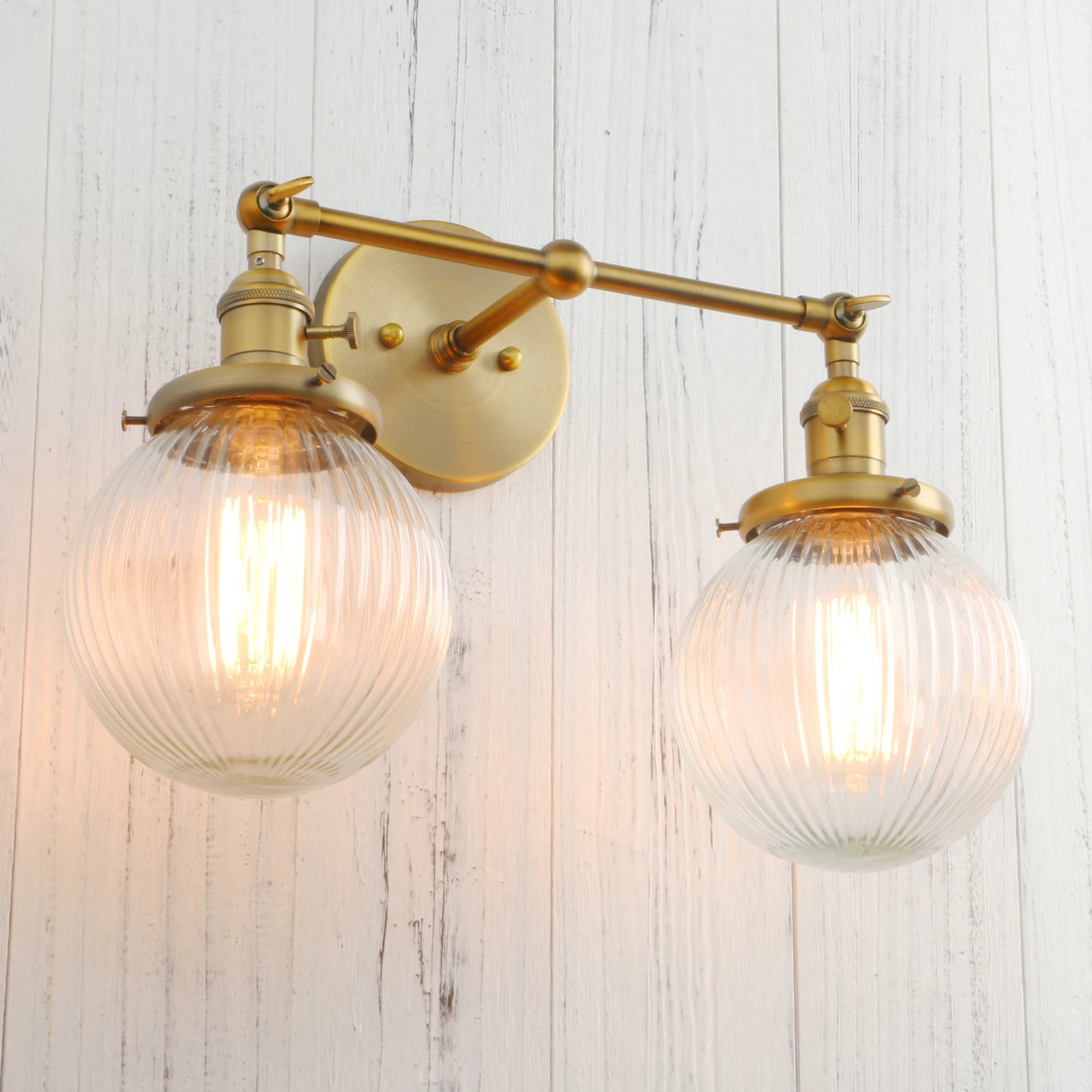 Vintage with Globe Glass Shade 2 Lights Wall Sconces Double Head