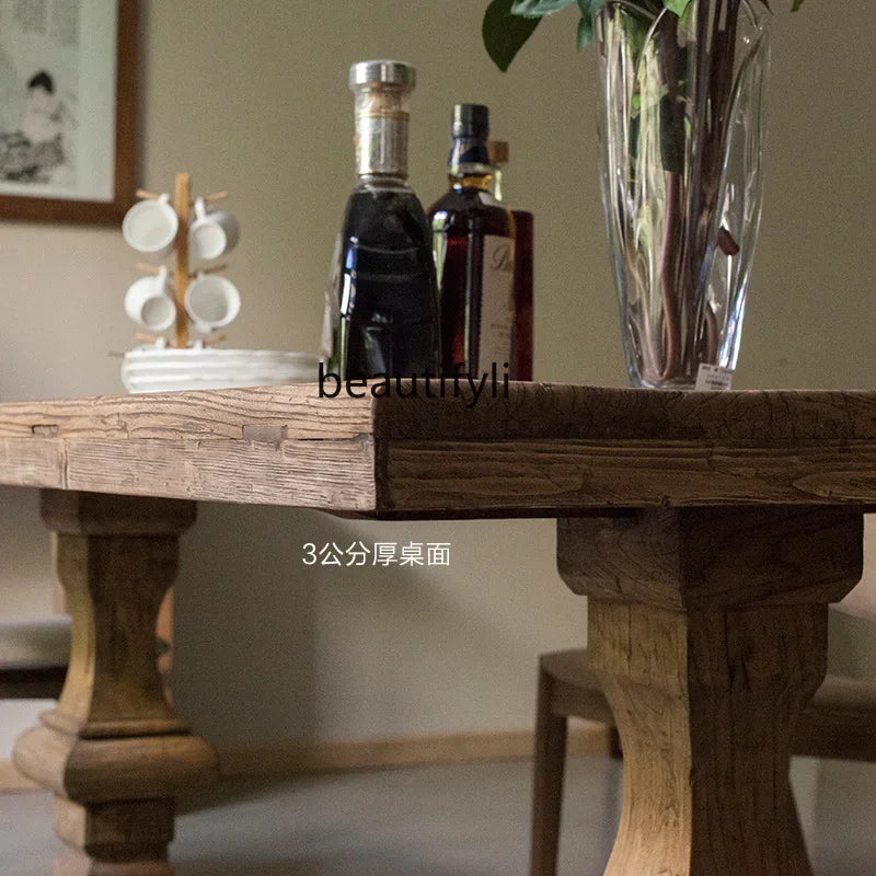 Solid Wood Old Elm  Dining Table For 6 People
