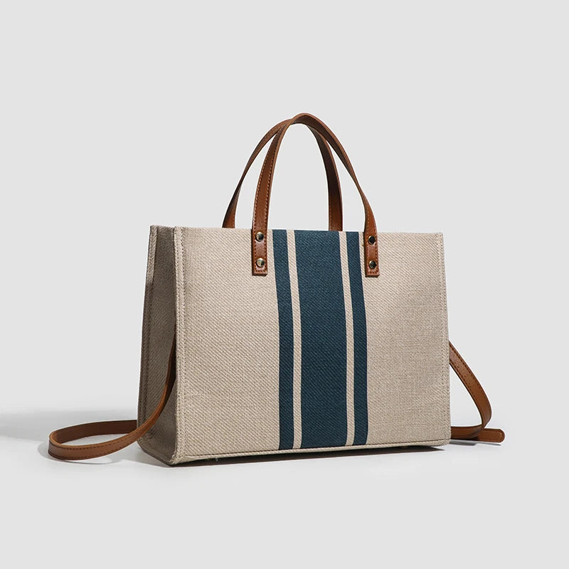 Canvas Stripe Decor Bucket Handbags