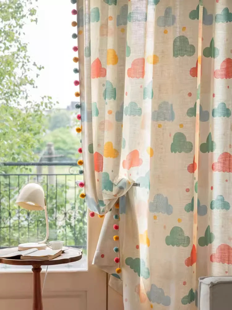 Children's Cotton Linen curtain Printed Colorful Clouds
