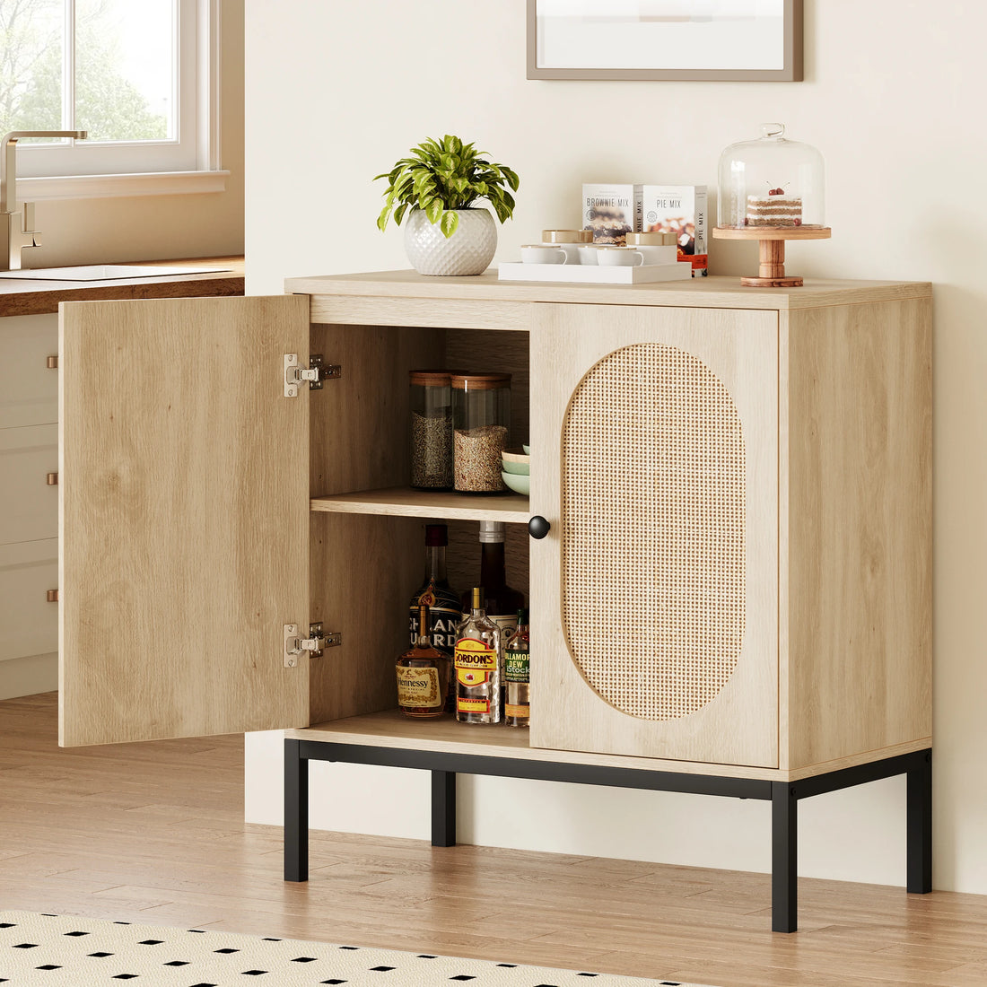 Rattan Storage Cabinet with Doors and Shelves