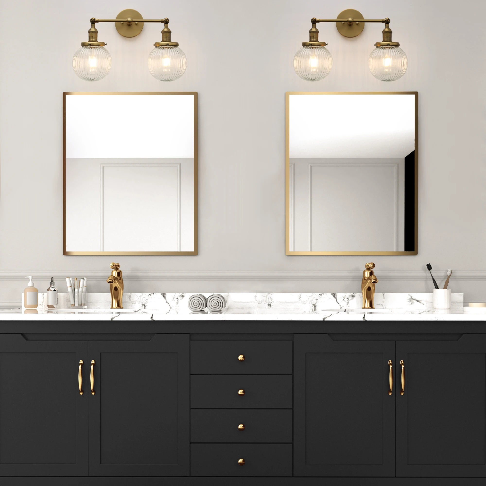 Vintage with Globe Glass Shade 2 Lights Wall Sconces Double Head