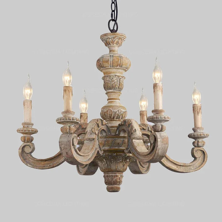 Roman Pillar Chandeliers Wooden Carved Hanging Lamp
