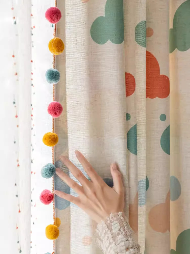 Children's Cotton Linen curtain Printed Colorful Clouds