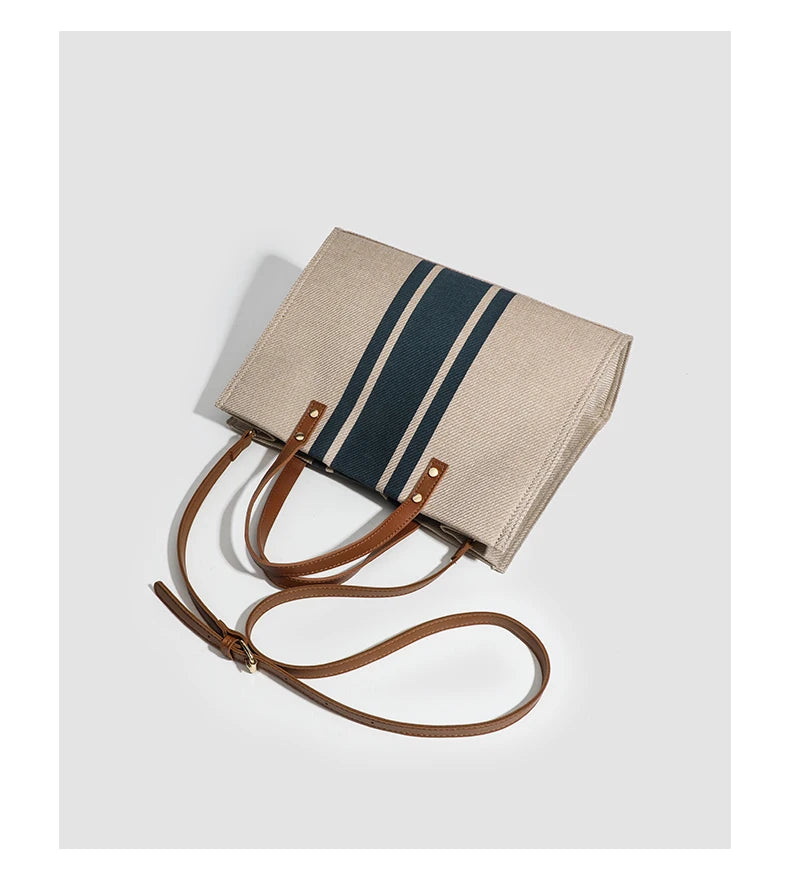 Canvas Stripe Decor Bucket Handbags