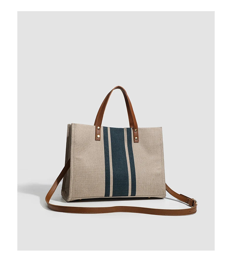 Canvas Stripe Decor Bucket Handbags