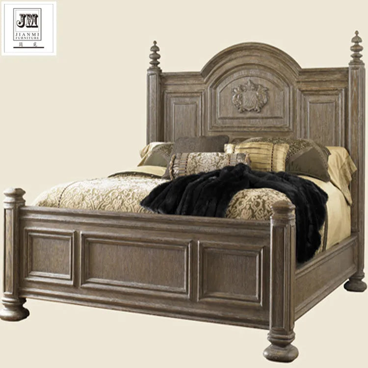 Weathered gray solid oak wood bed