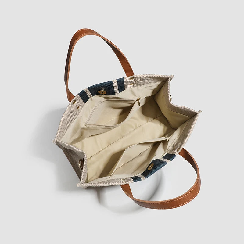 Canvas Stripe Decor Bucket Handbags