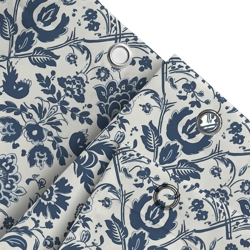 Elegant Blue and White Watercolor Floral Design Waterproof Shower Curtain – Perfect for Adding a Serene Touch to Your