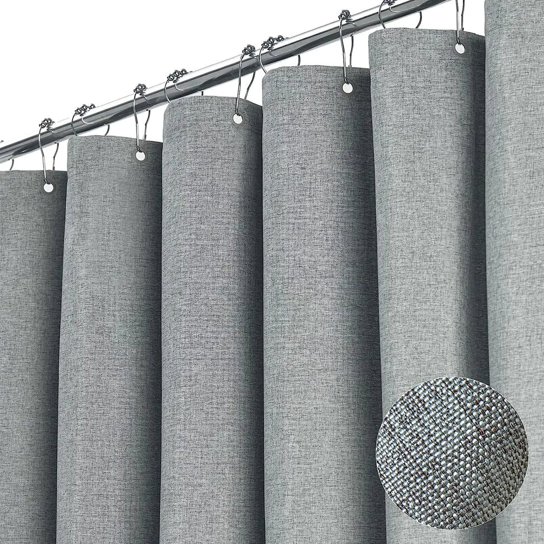 Luxury Linen Shower Curtain with Silver Metal Hooks,  Waterproof Thick Fabric