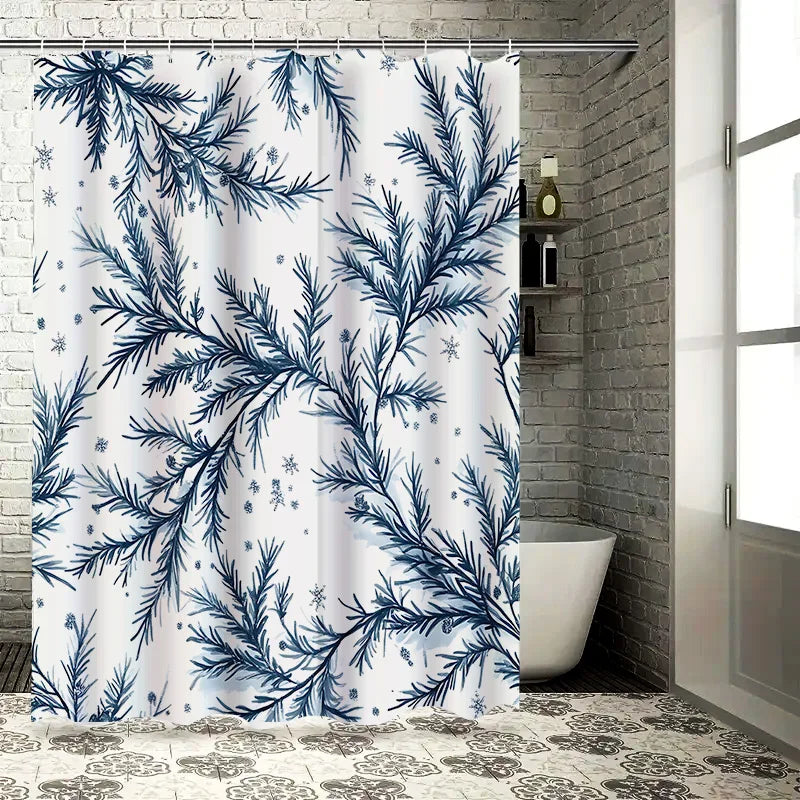 Elegant Blue Pine Snowflake Fabric Curtain