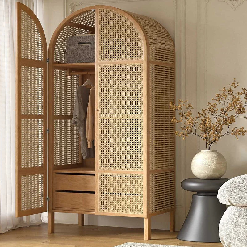 Solid wood rattan wardrobe storage