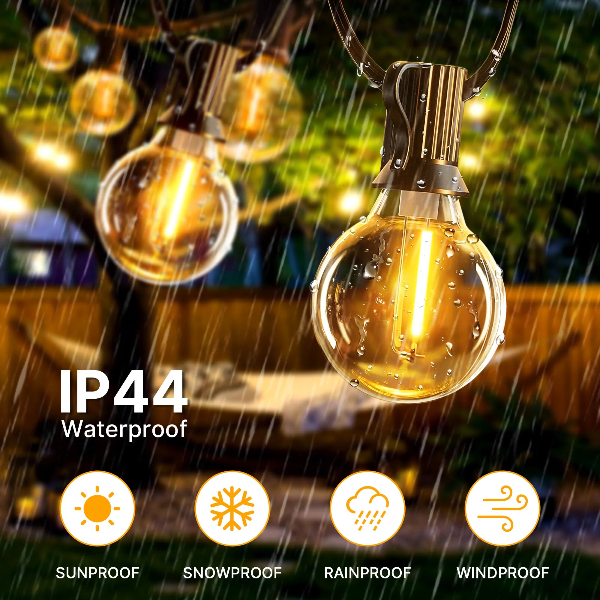 Solar Led String Lights Outdoor G40, with Shatter and Weatherproof Bulbs