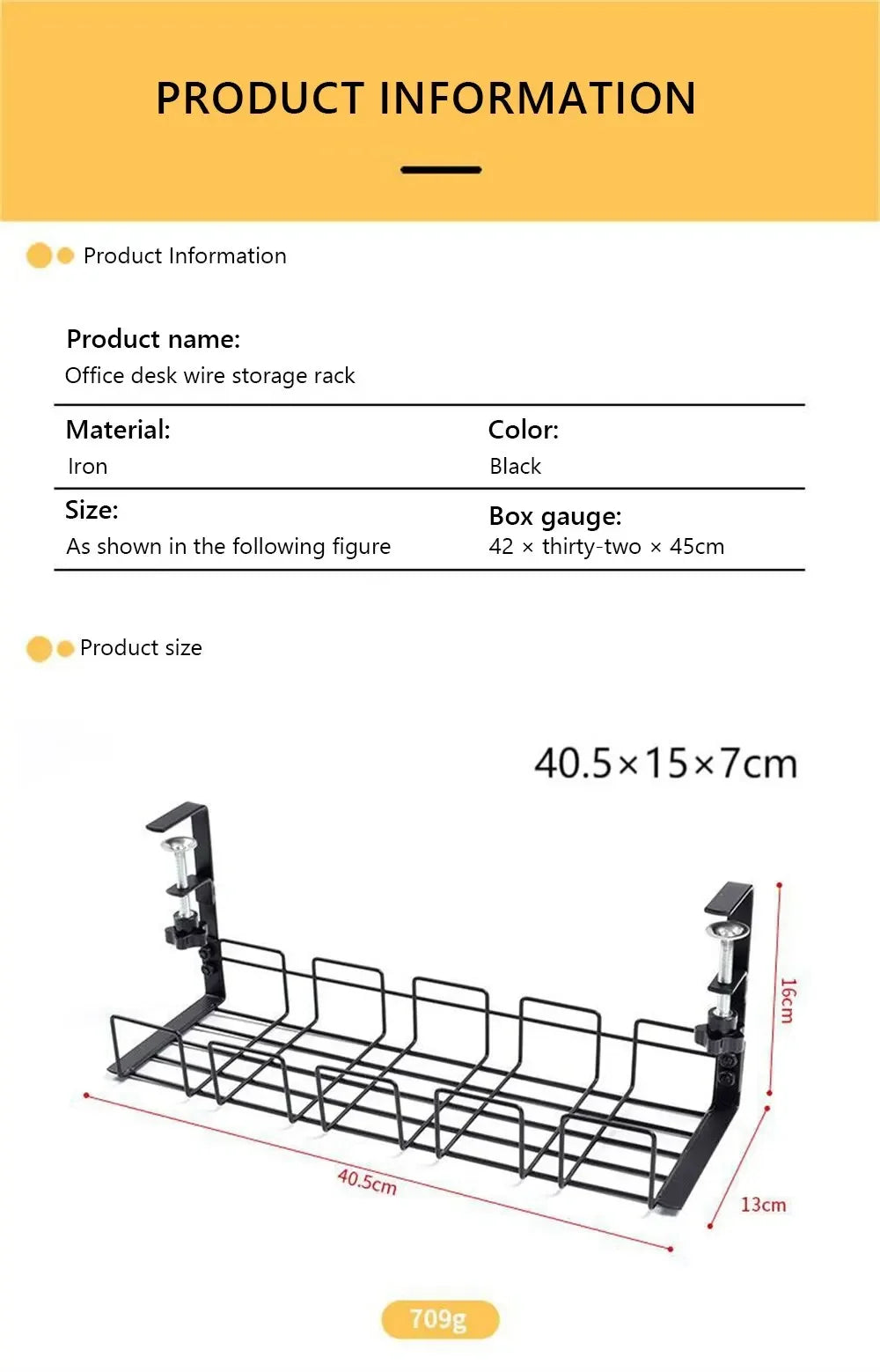 Under Table Storage Rack in Metal