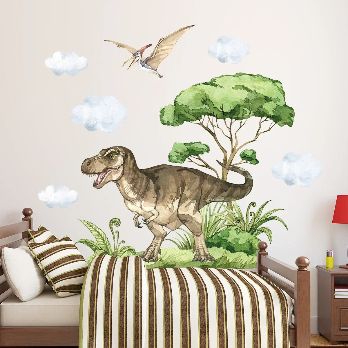 Watercolor Waterproof Dinosaur Wall Stickers for Kids Room