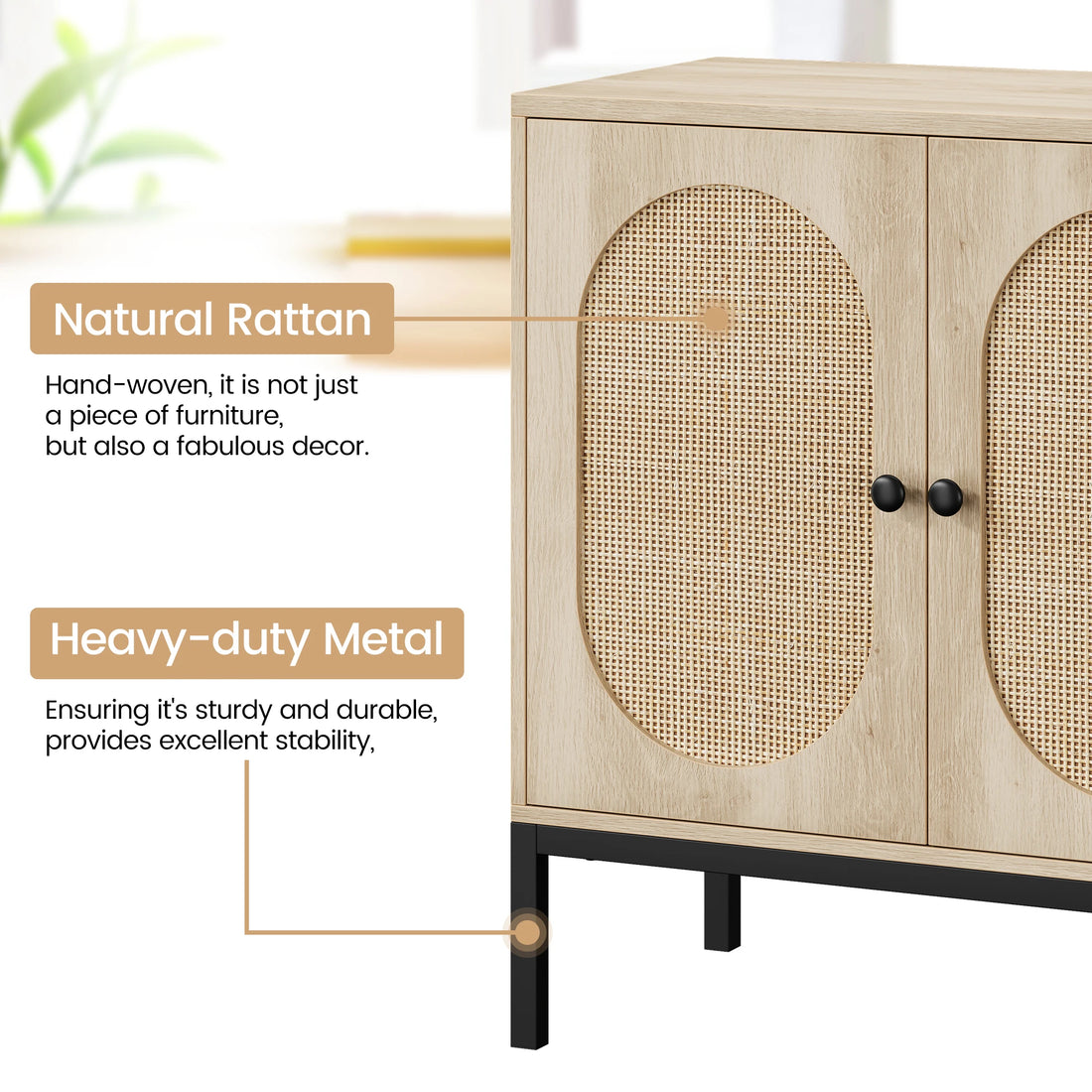 Rattan Storage Cabinet with Doors and Shelves