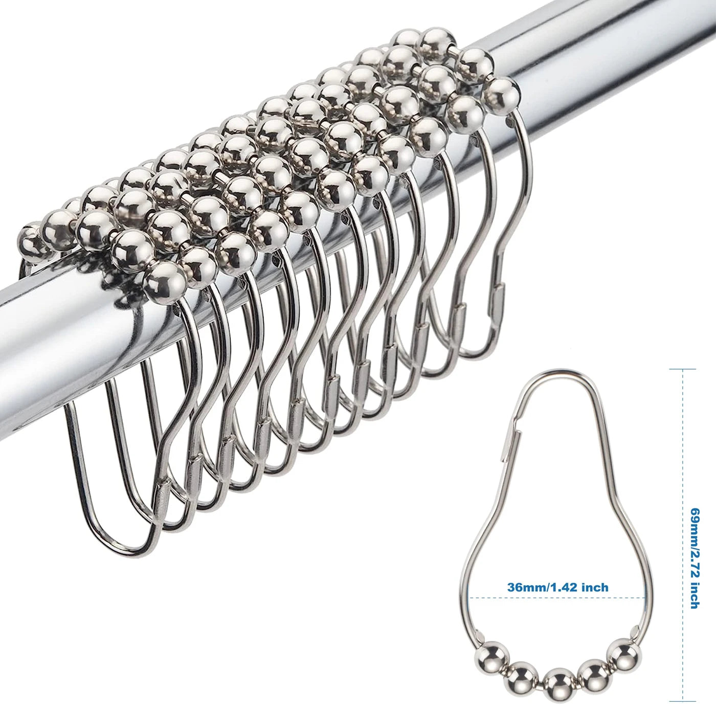 Luxury Linen Shower Curtain with Silver Metal Hooks,  Waterproof Thick Fabric