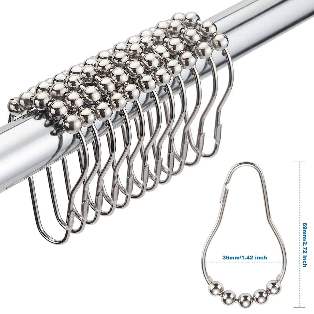 Luxury Linen Shower Curtain with Silver Metal Hooks,  Waterproof Thick Fabric