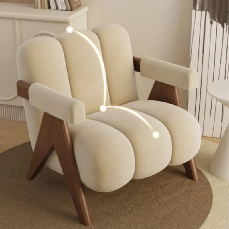 Cream Style Solid Wood  Single Sofa