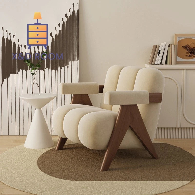 Cream Style Solid Wood  Single Sofa