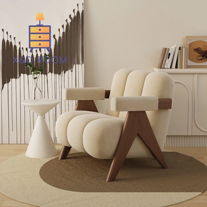 Cream Style Solid Wood  Single Sofa