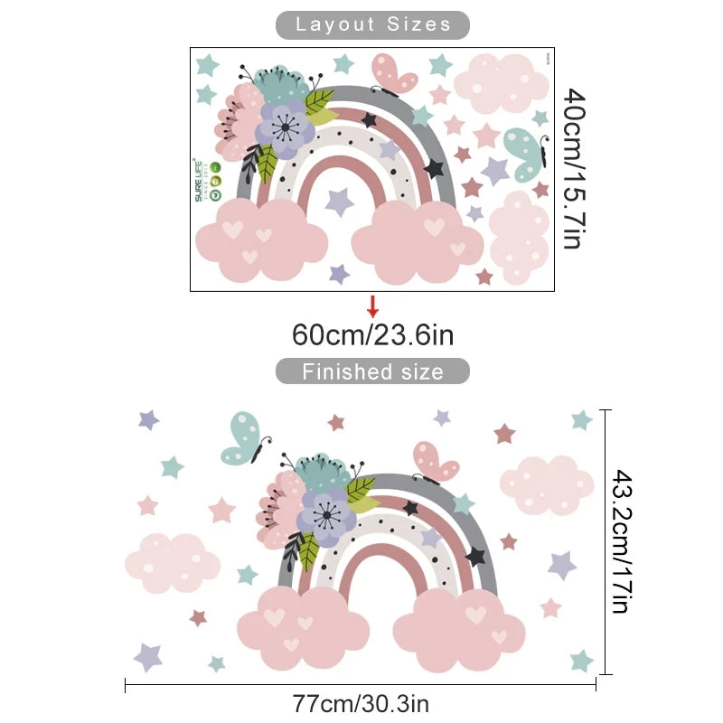 Cartoon Cute Swinging Elephant Butterfly Branch Watercolor Nursery Sticker