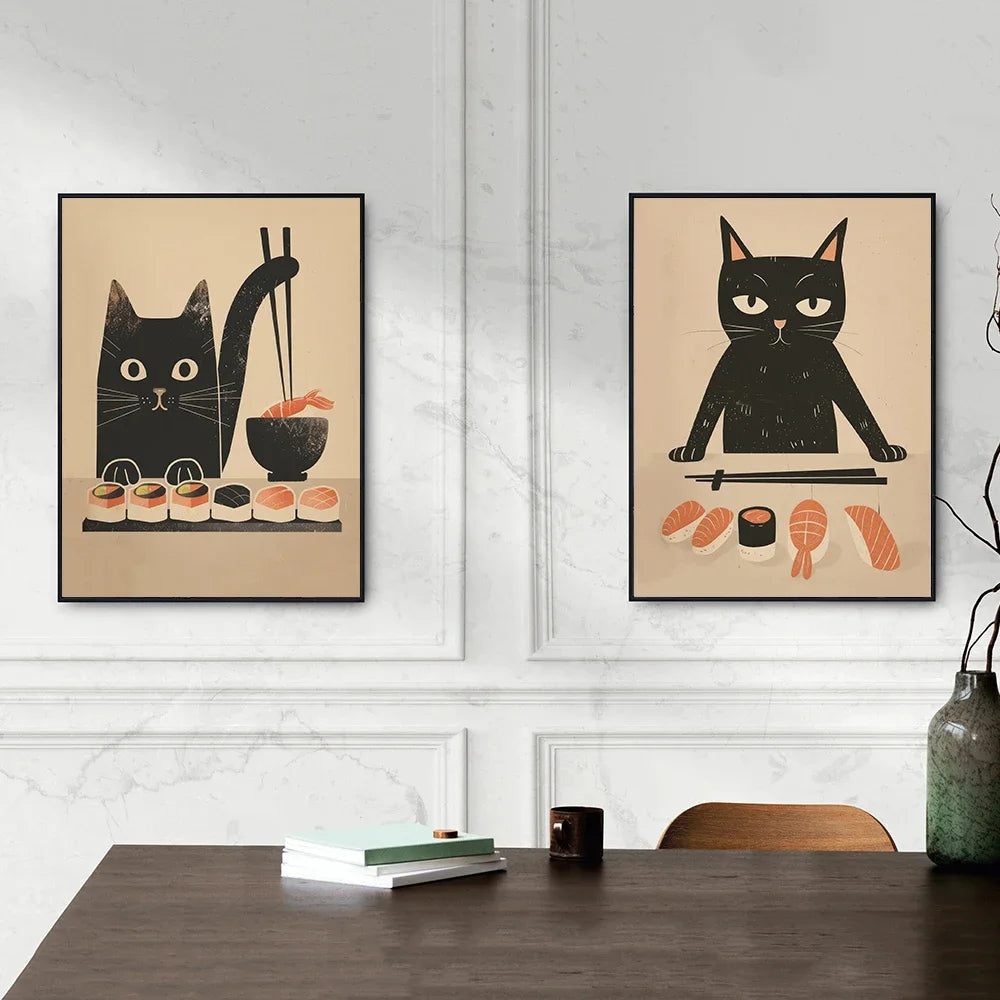 Black Cat Vintage Wall Art