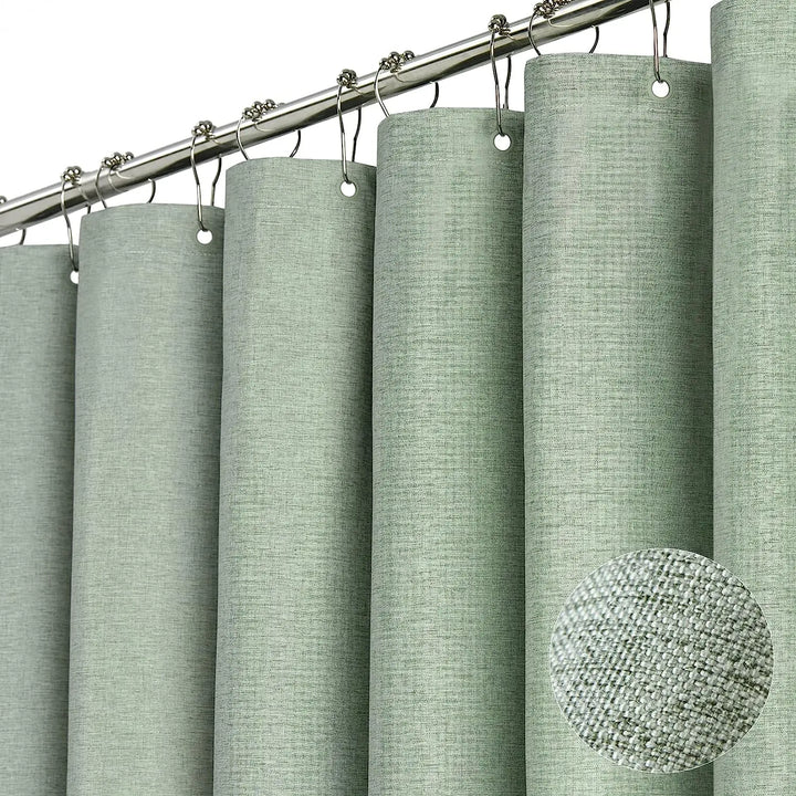 Luxury Linen Shower Curtain with Silver Metal Hooks,  Waterproof Thick Fabric