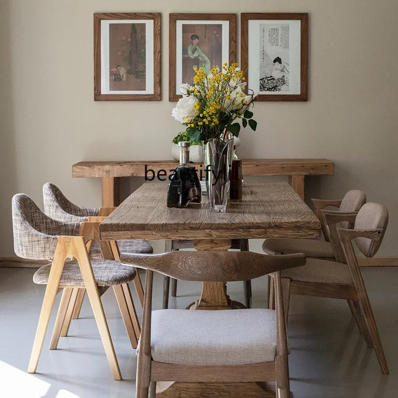 Solid Wood Old Elm  Dining Table For 6 People