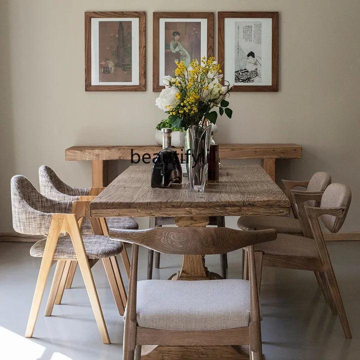 Solid Wood Old Elm  Dining Table For 6 People