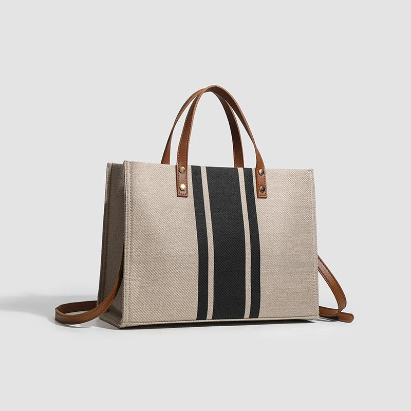 Canvas Stripe Decor Bucket Handbags