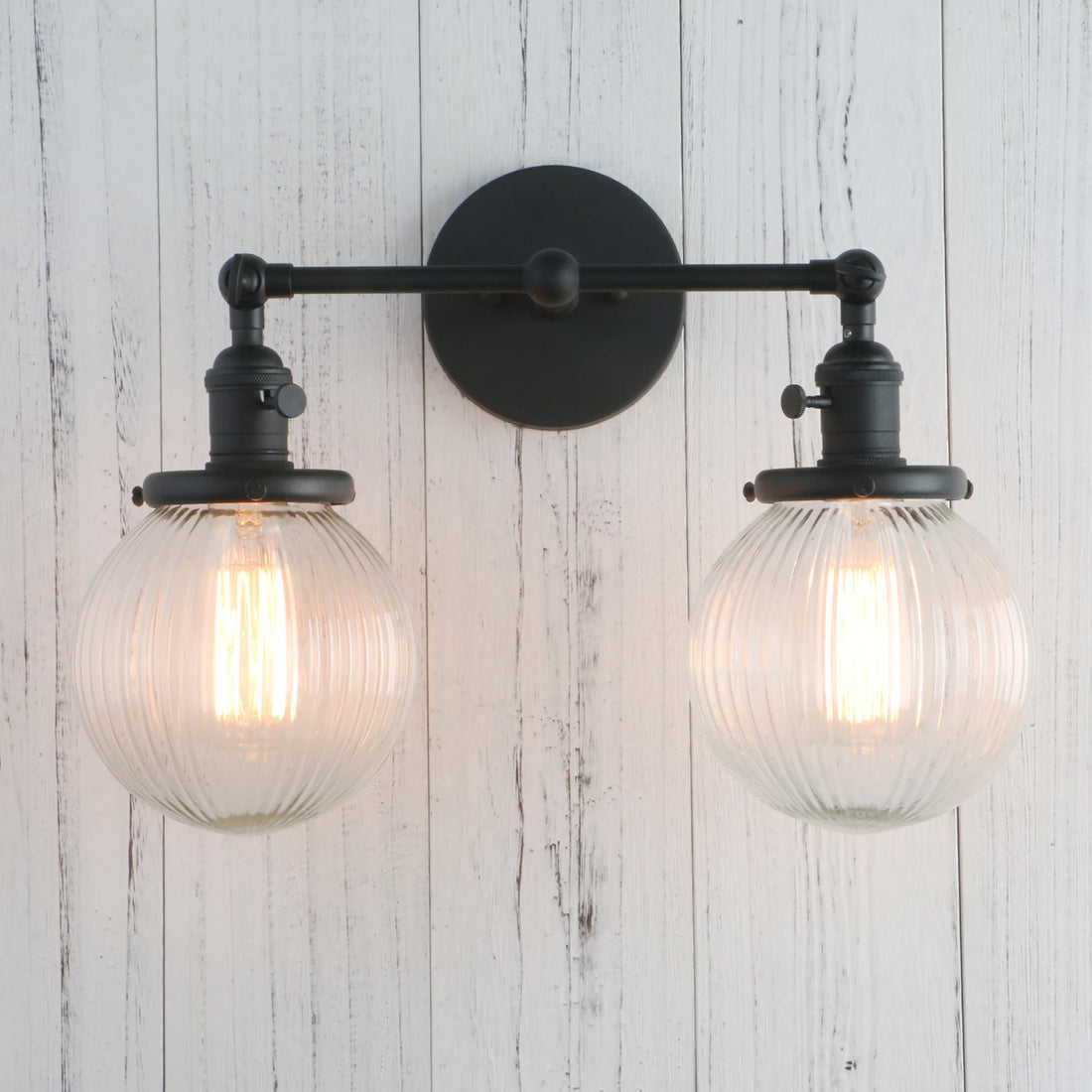 Vintage with Globe Glass Shade 2 Lights Wall Sconces Double Head