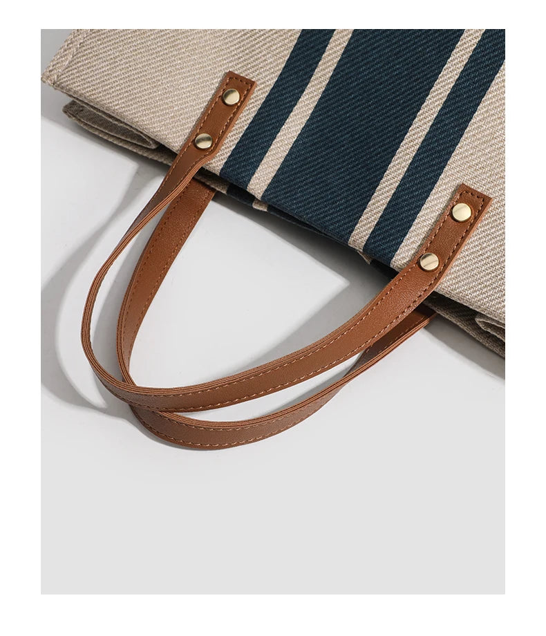 Canvas Stripe Decor Bucket Handbags