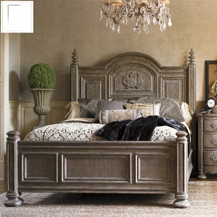 Weathered gray solid oak wood bed