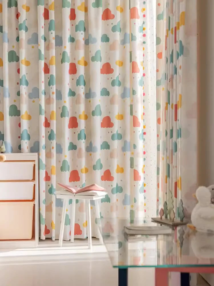 Children's Cotton Linen curtain Printed Colorful Clouds
