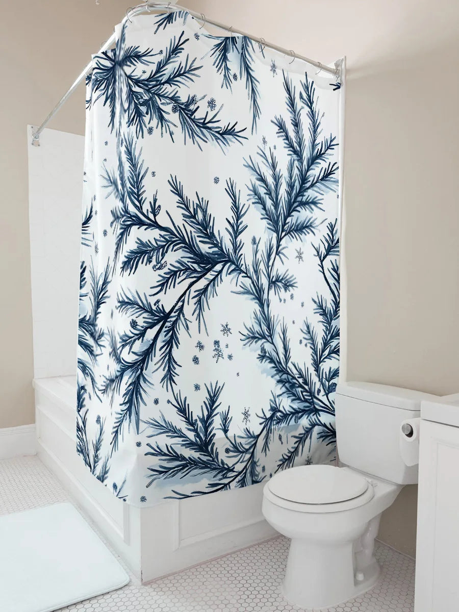 Elegant Blue Pine Snowflake Fabric Curtain