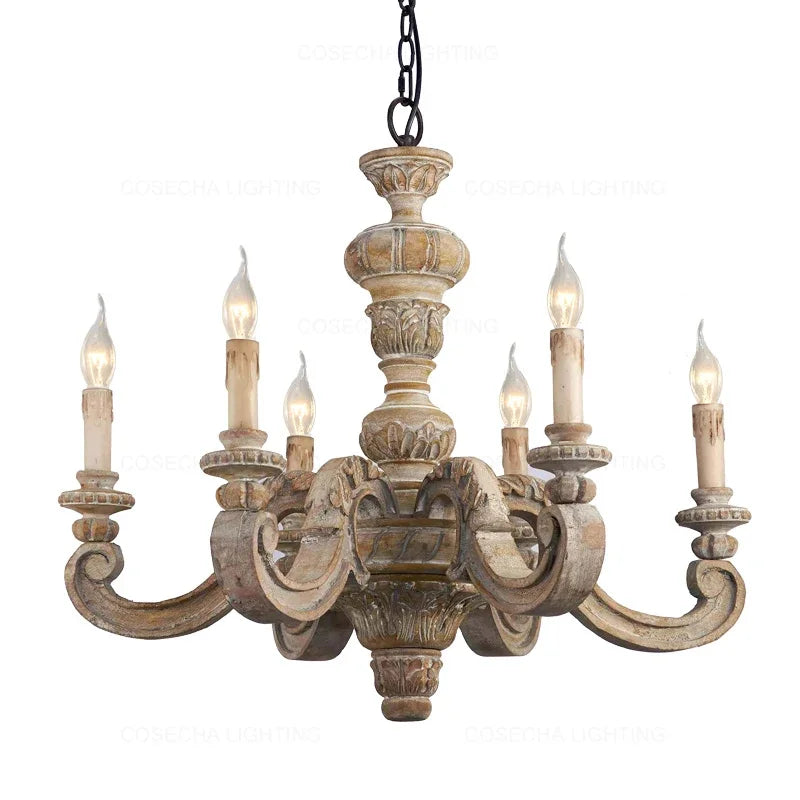 Roman Pillar Chandeliers Wooden Carved Hanging Lamp
